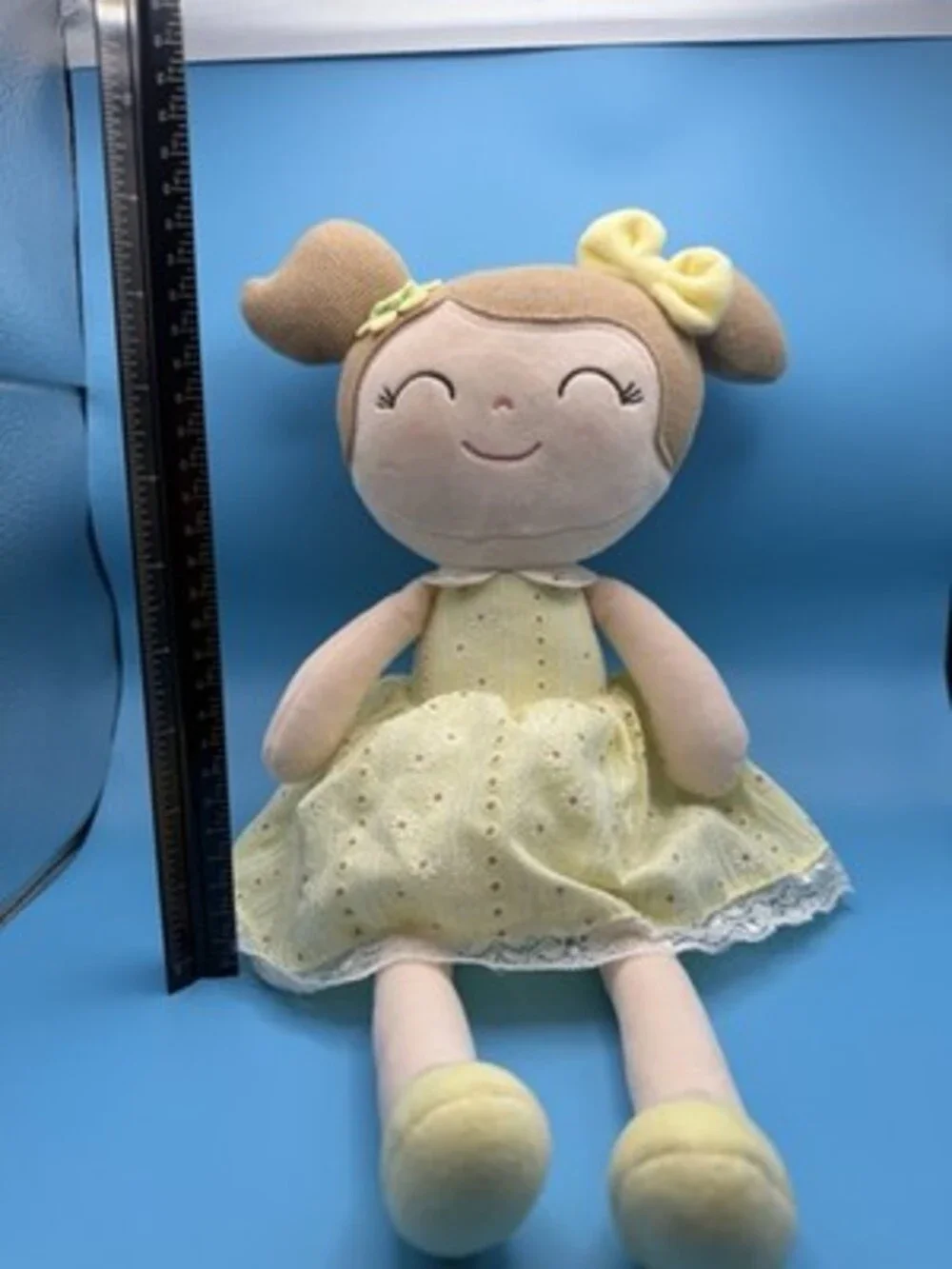 Gloveleya Plush Toy Doll Yellow Dress Light Brown Hair 15